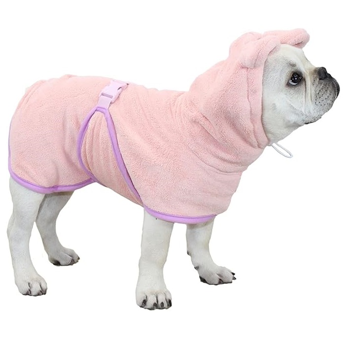 Microvezel badjas met oortjes roze
